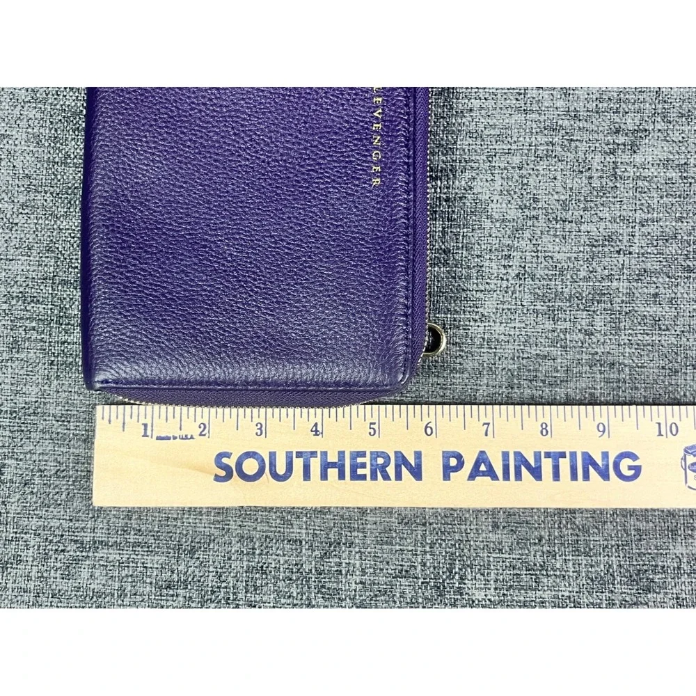 Levenger Purple Pebbled Leather Double Zip Wallet Organizer Phone Clutch Gold HW